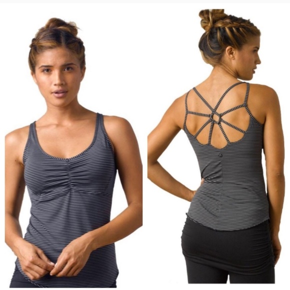 Prana Tops - Prana Dreamer Work-Out Yoga Tank Gray Striped